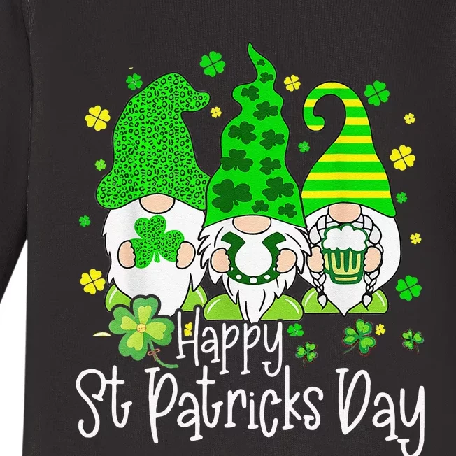 Happy St Patrick's Dayhree Gnomes Holding Shamrock Outfit Baby Long Sleeve Bodysuit