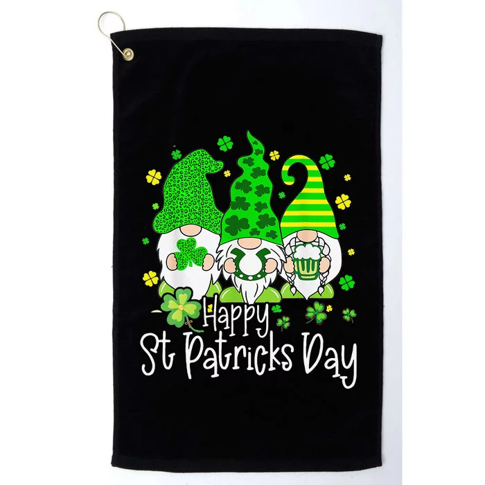 Happy St Patrick's Dayhree Gnomes Holding Shamrock Outfit Platinum Collection Golf Towel