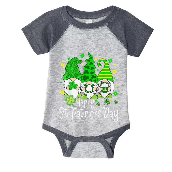 Happy St Patrick's Dayhree Gnomes Holding Shamrock Outfit Infant Baby Jersey Bodysuit