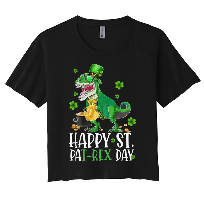 Happy St PaTRex Dinosaur Saint Patrick's Day Patrex Funny Women's Crop Top Tee