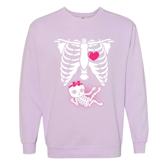 Halloween Skeleton Pregnancy Xray Funny Pregnant Great Gift Garment-Dyed Sweatshirt