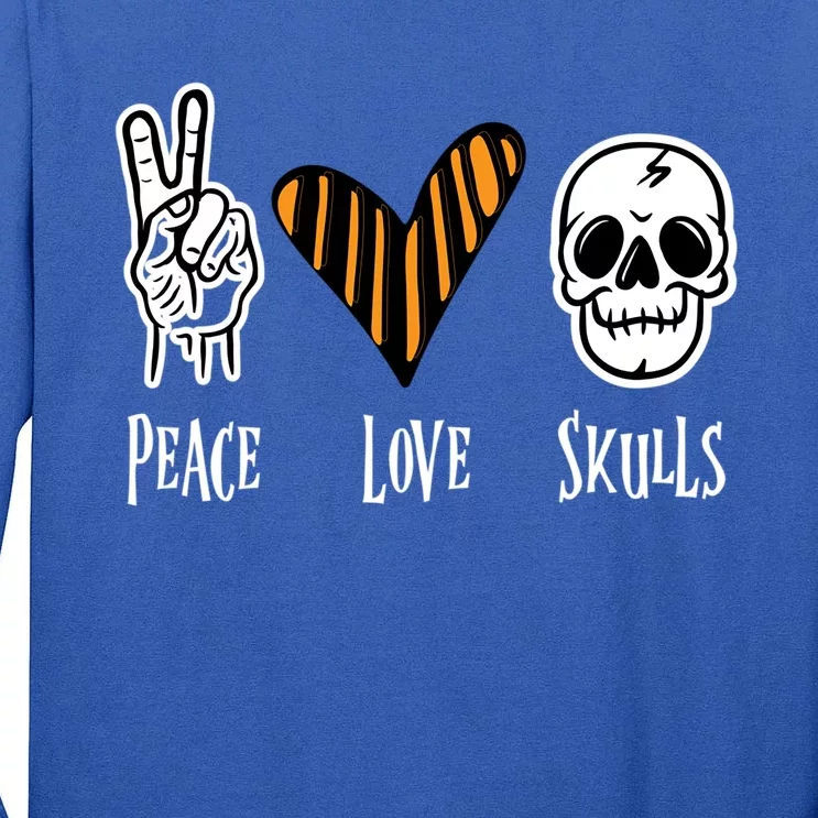 Halloween Skull Peace Love Skeleton Gift Tall Long Sleeve T-Shirt