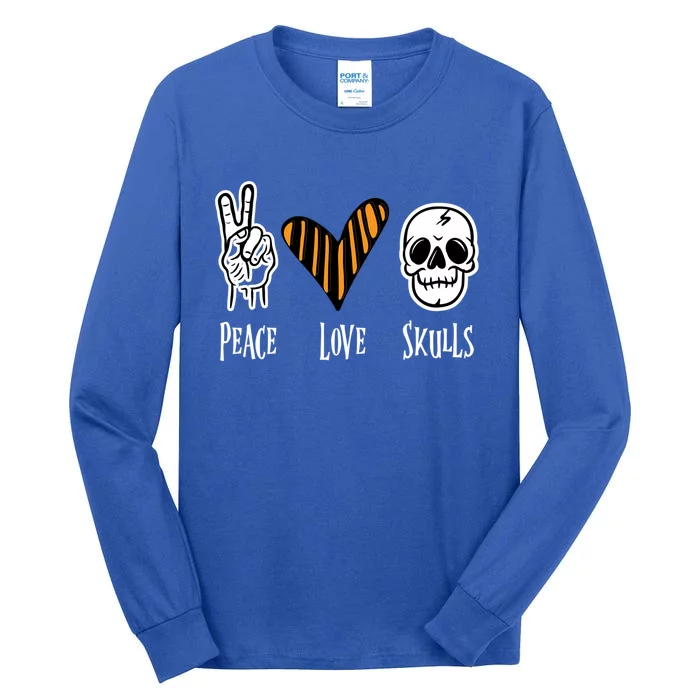 Halloween Skull Peace Love Skeleton Gift Tall Long Sleeve T-Shirt