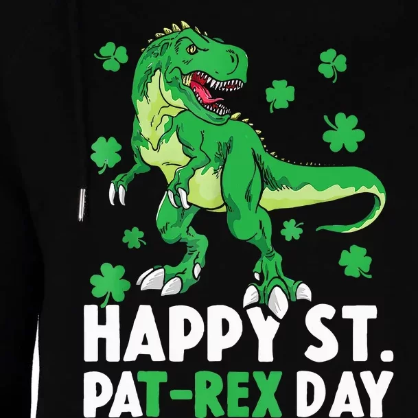 Happy St PaTRex Dinosaur Saint Patrick's Day Womens Funnel Neck Pullover Hood