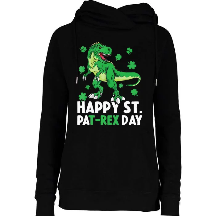 Happy St PaTRex Dinosaur Saint Patrick's Day Womens Funnel Neck Pullover Hood