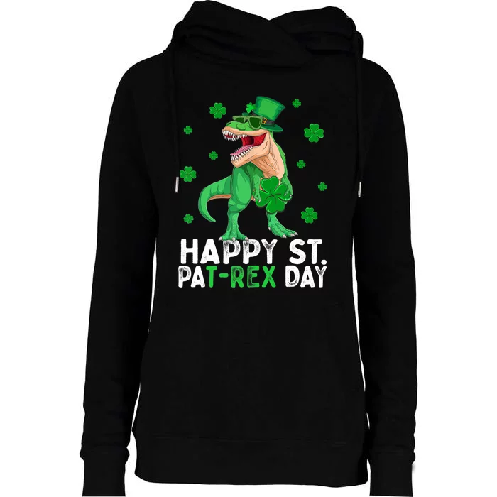 Happy St PaTRex Dinosaur Saint Patrick's Day For Boy Girl Womens Funnel Neck Pullover Hood