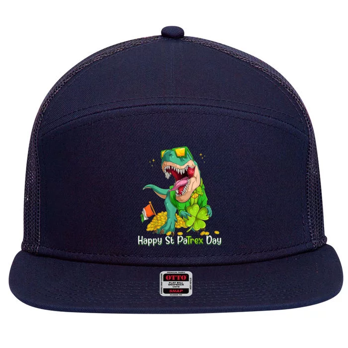 Happy St Pat Trex Day Dino Happy St Patrick's Day Toddler Boys Gift 7 Panel Mesh Trucker Snapback Hat