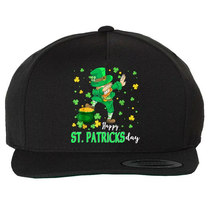 Happy St. Patrick Day Funny Dabbing Leprechaun Shamrock Wool Snapback Cap