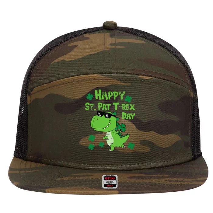 Happy St Pat Rex Dinosaur Saint Patrick'S Day 7 Panel Mesh Trucker Snapback Hat