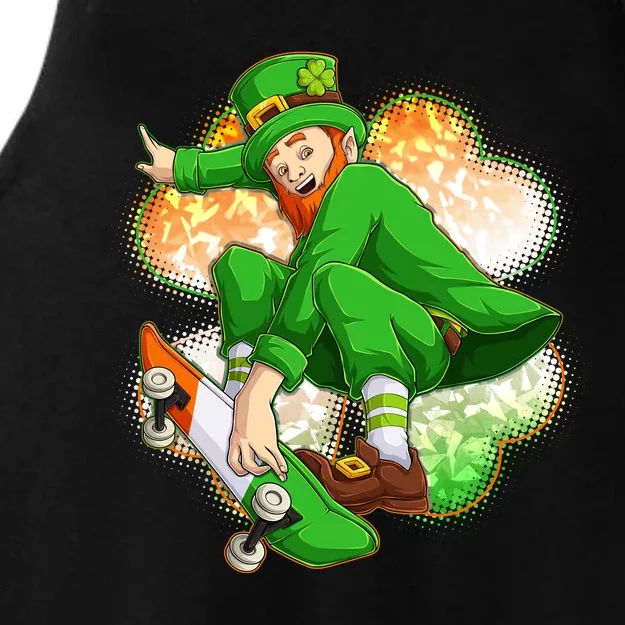 Happy St Patricks Day Skateboarding Leprechaun Ladies Tri-Blend Wicking Tank