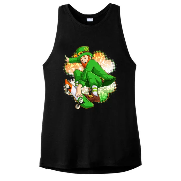 Happy St Patricks Day Skateboarding Leprechaun Ladies Tri-Blend Wicking Tank