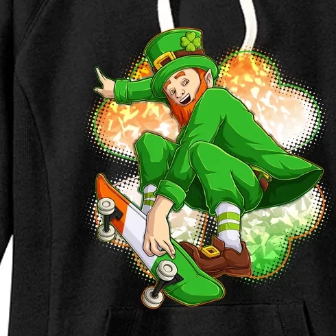 Happy St Patricks Day Skateboarding Leprechaun Women's Fleece Hoodie