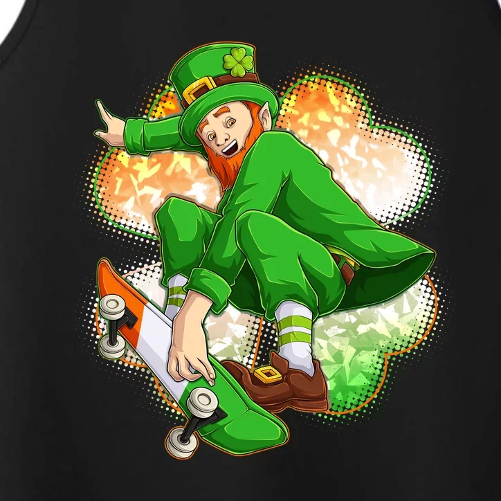 Happy St Patricks Day Skateboarding Leprechaun Performance Tank