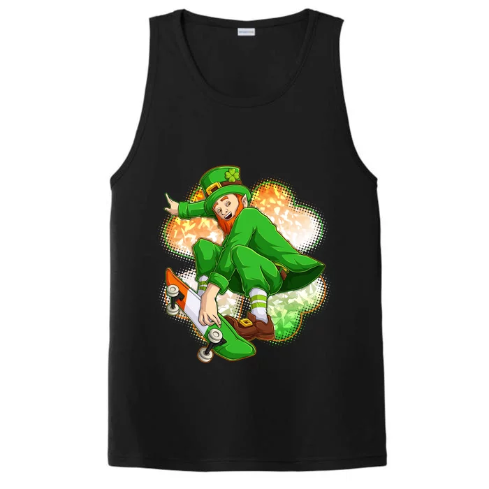 Happy St Patricks Day Skateboarding Leprechaun Performance Tank