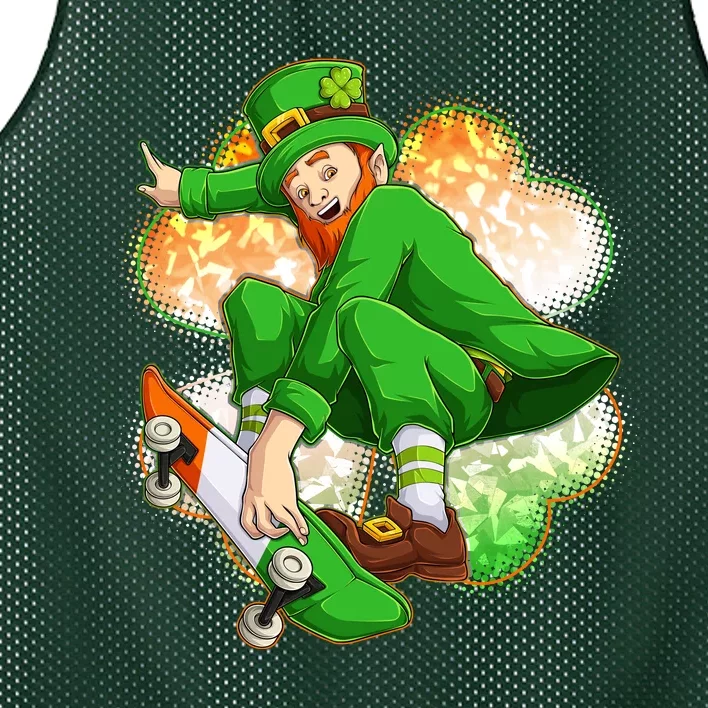 Happy St Patricks Day Skateboarding Leprechaun Mesh Reversible Basketball Jersey Tank