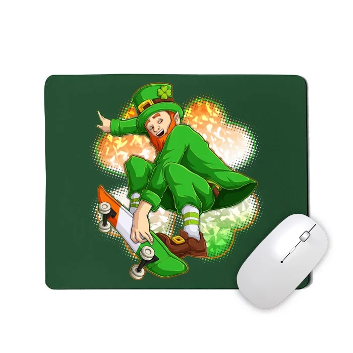 Happy St Patricks Day Skateboarding Leprechaun Mousepad