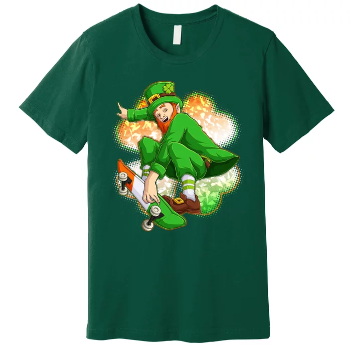 Happy St Patricks Day Skateboarding Leprechaun Premium T-Shirt