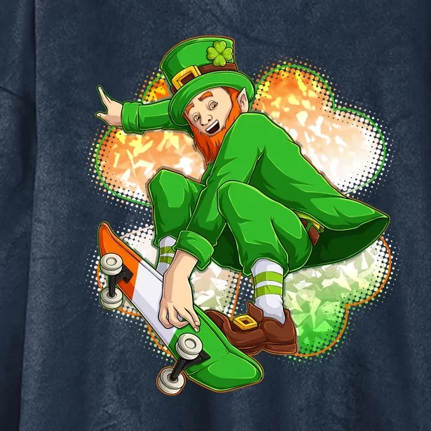 Happy St Patricks Day Skateboarding Leprechaun Hooded Wearable Blanket