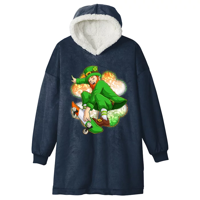 Happy St Patricks Day Skateboarding Leprechaun Hooded Wearable Blanket