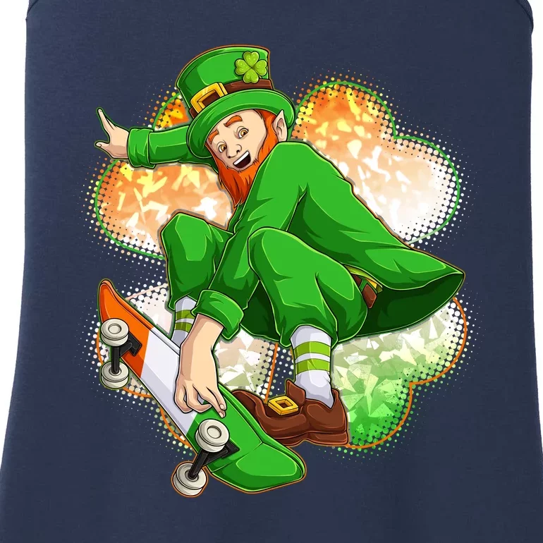 Happy St Patricks Day Skateboarding Leprechaun Ladies Essential Tank