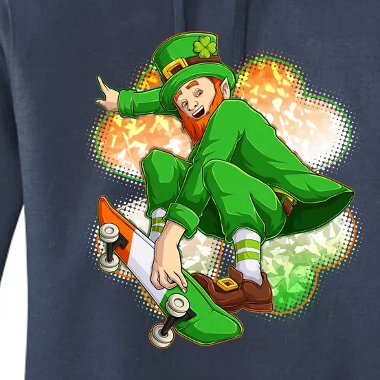 Happy St Patricks Day Skateboarding Leprechaun Women's Pullover Hoodie