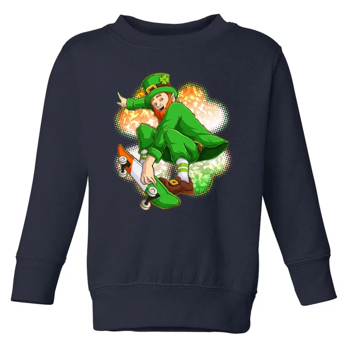 Happy St Patricks Day Skateboarding Leprechaun Toddler Sweatshirt