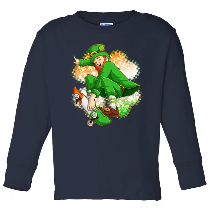 Happy St Patricks Day Skateboarding Leprechaun Toddler Long Sleeve Shirt