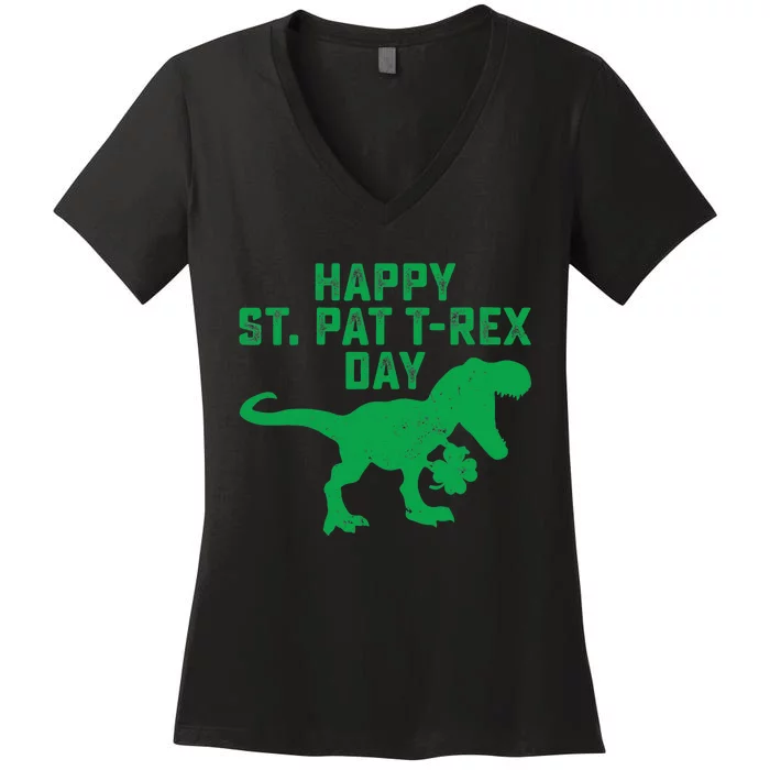 Happy St Pat Trex Day Dino St Patricks Day Women's V-Neck T-Shirt