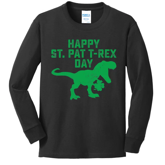 Happy St Pat Trex Day Dino St Patricks Day Kids Long Sleeve Shirt