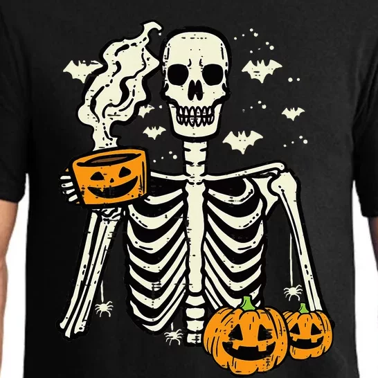 Halloween Skeleton Pumpkin Fall Coffee Fun Costume Pajama Set