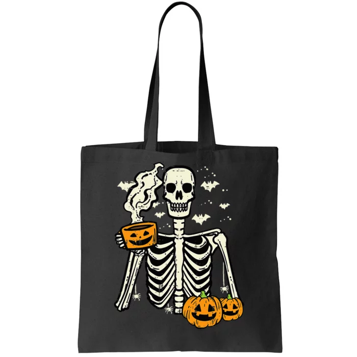 Halloween Skeleton Pumpkin Fall Coffee Fun Costume Tote Bag