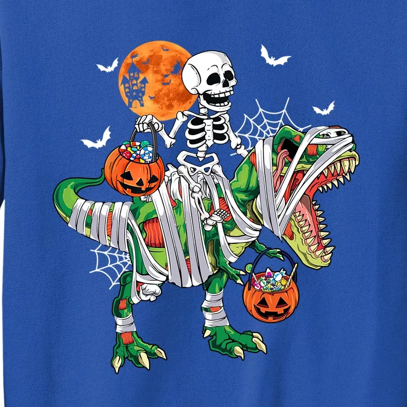 Halloween Skeleton Riding Dinosaur T Rex Moon Pumpkin Candy Cool Gift Tall Sweatshirt