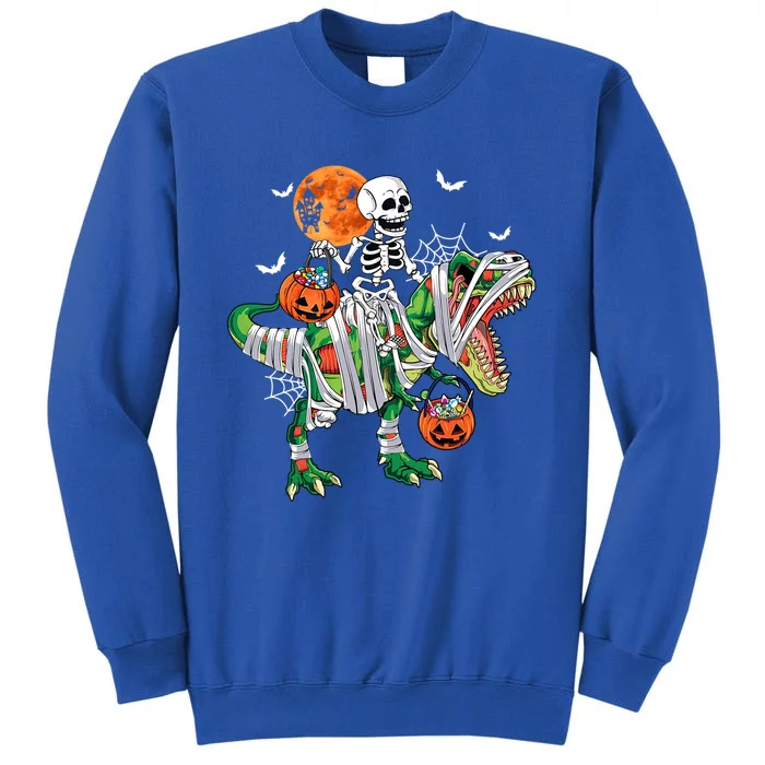 Halloween Skeleton Riding Dinosaur T Rex Moon Pumpkin Candy Cool Gift Tall Sweatshirt