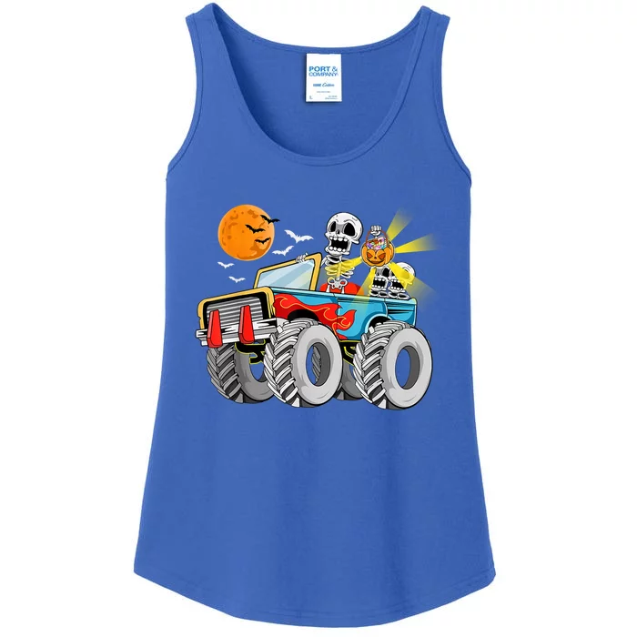 Halloween Skeleton Riding Monster Truck Gift Ladies Essential Tank