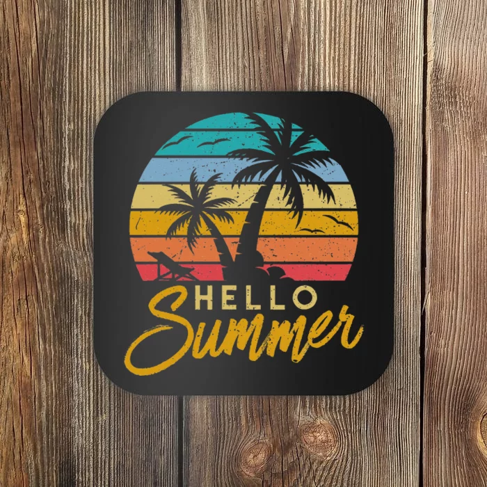 Hello Summer Retro Beach Vacation Coaster