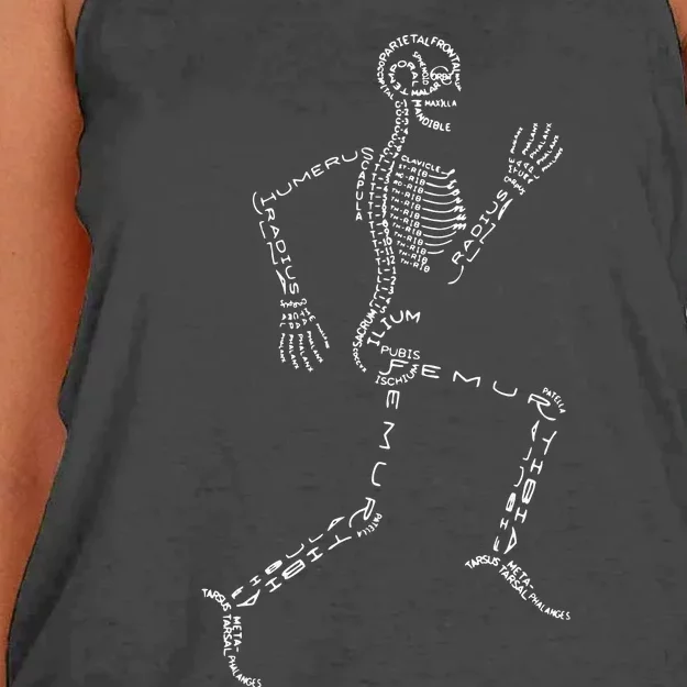 Human Skeleton Running Bone Names Anatomy Labels for Geeks Women's Knotted Racerback Tank