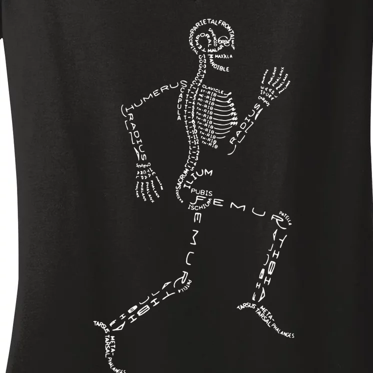 Human Skeleton Running Bone Names Anatomy Labels for Geeks Women's V-Neck T-Shirt