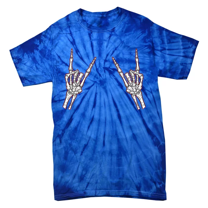 Halloween Skeleton Rock Music Hands Rocker Gift Tie-Dye T-Shirt