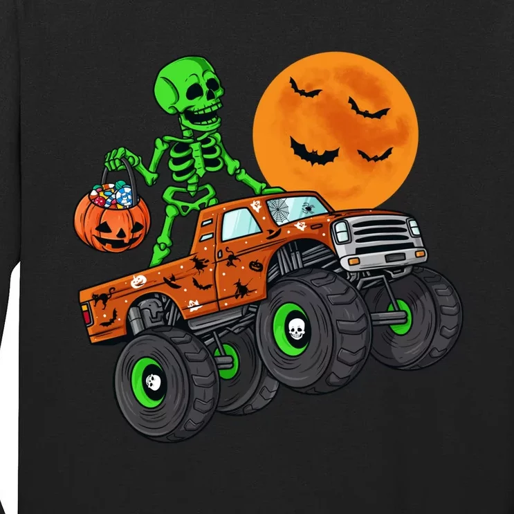 Halloween Skeleton Riding Monster Truck Boy Tall Long Sleeve T-Shirt