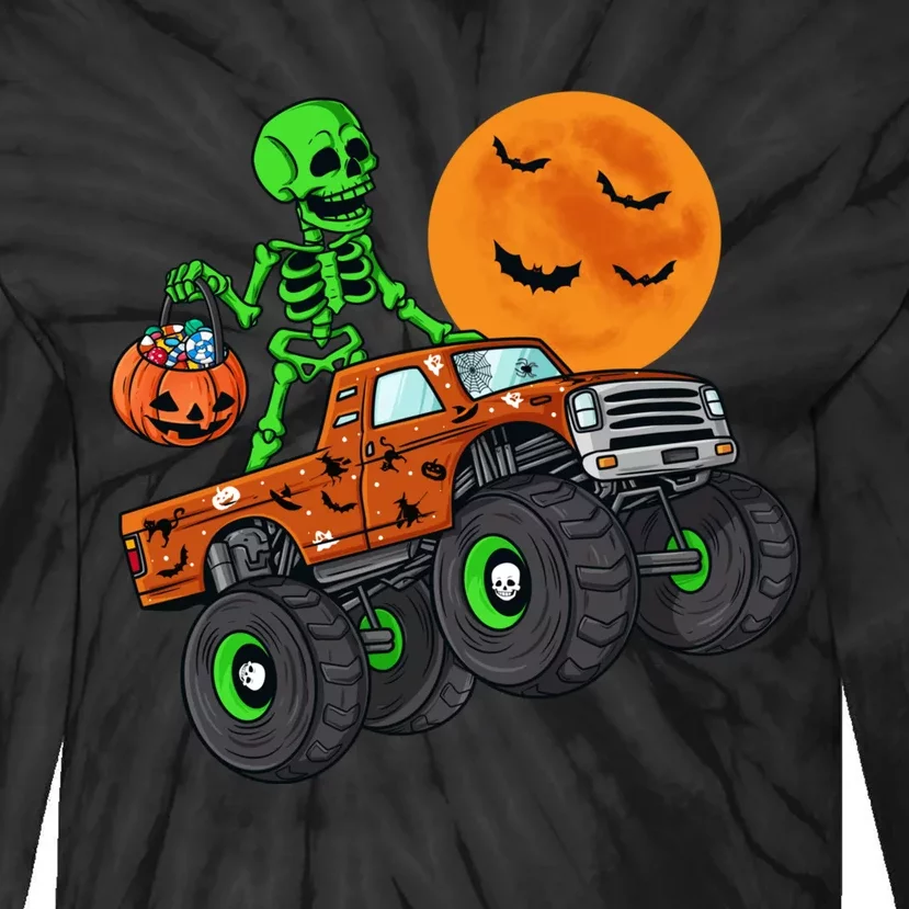 Halloween Skeleton Riding Monster Truck Boy Tie-Dye Long Sleeve Shirt