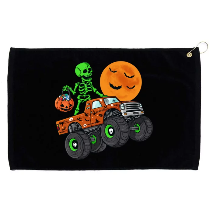 Halloween Skeleton Riding Monster Truck Boy Grommeted Golf Towel