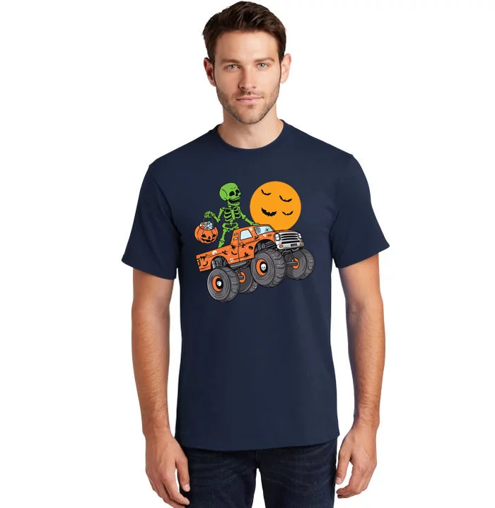 Halloween Skeleton Riding Monster Truck Boy Kids Tall T-Shirt