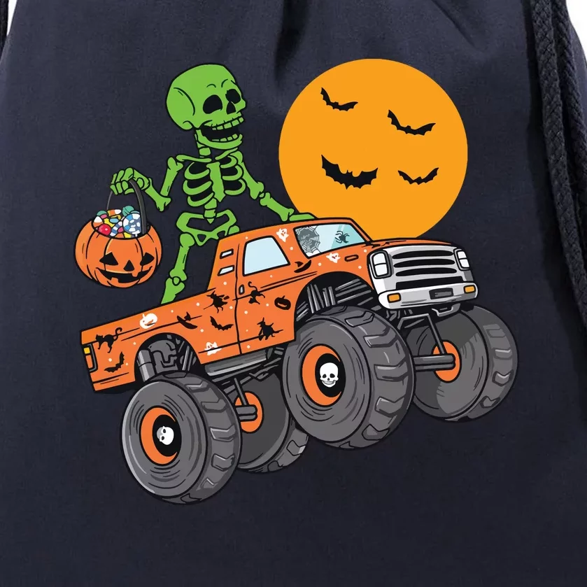 Halloween Skeleton Riding Monster Truck Boy Kids Drawstring Bag