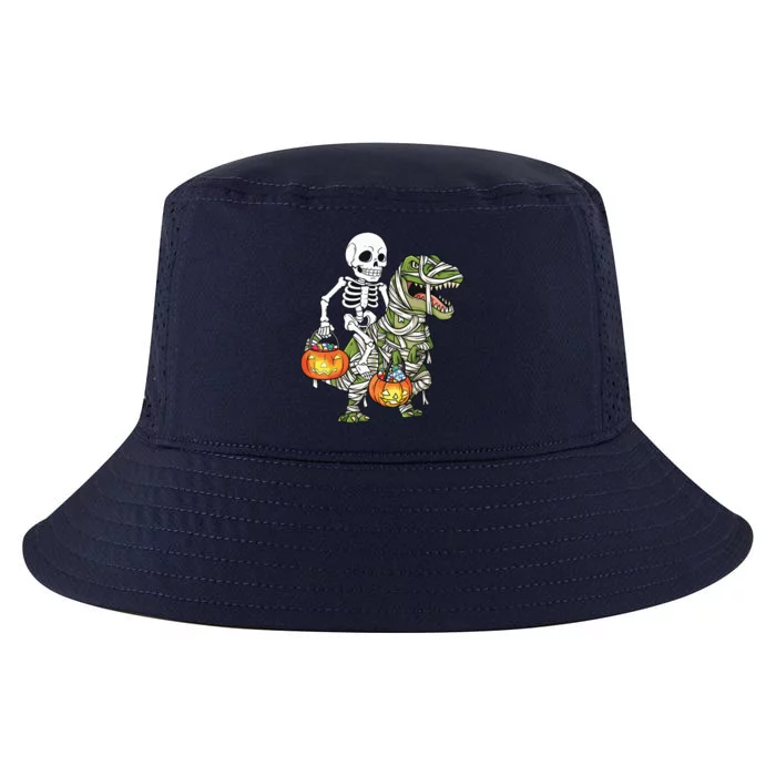 Halloween Skeleton Riding Mummy Dinosaur T Rex Funny Pumpkin Cool Comfort Performance Bucket Hat