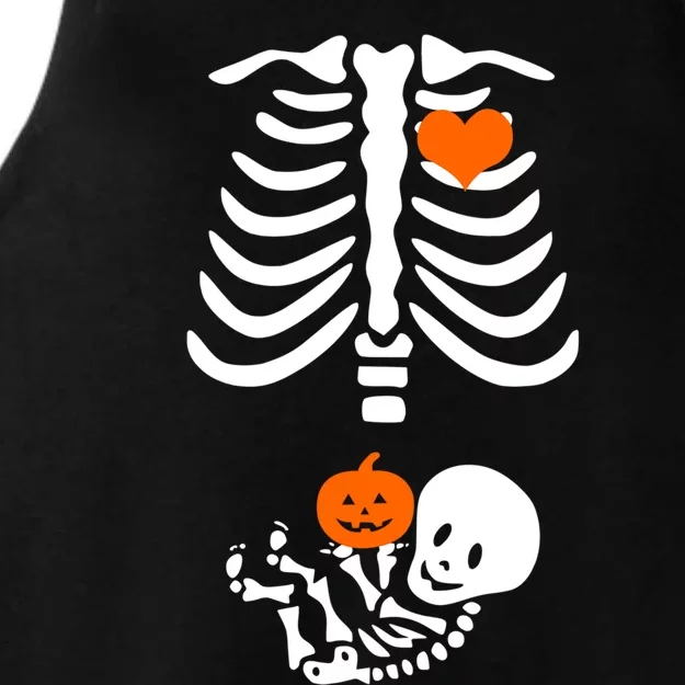 Halloween Skeleton Rib Cage Maternity Pregnant Pumpkin Gift Ladies Tri-Blend Wicking Tank