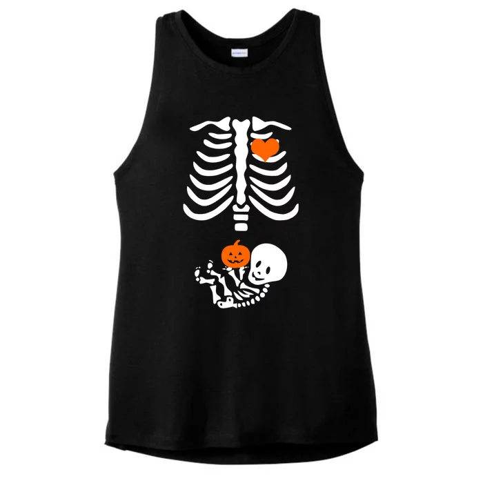 Halloween Skeleton Rib Cage Maternity Pregnant Pumpkin Gift Ladies Tri-Blend Wicking Tank