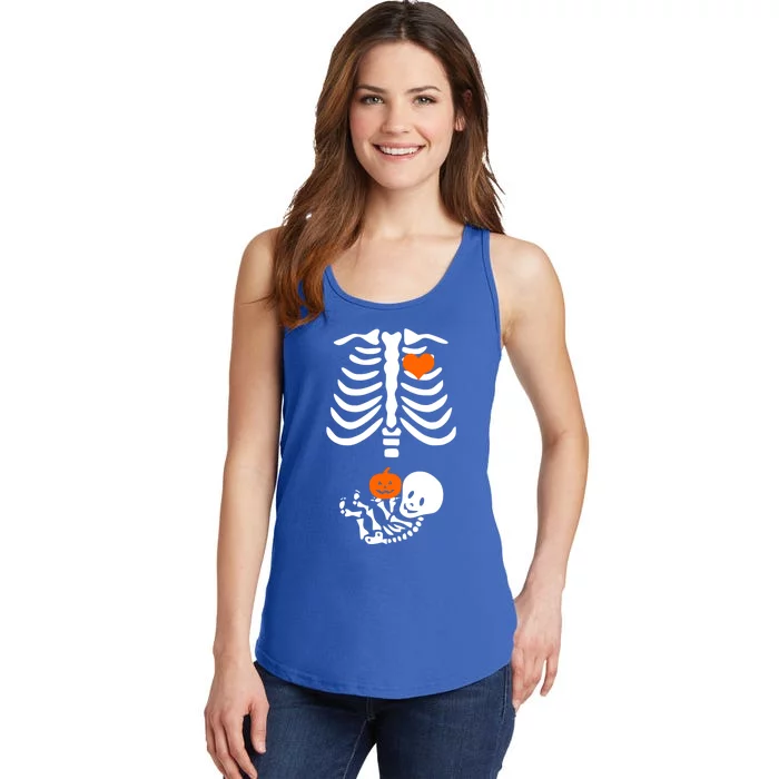 Halloween Skeleton Rib Cage Maternity Pregnant Pumpkin Gift Ladies Essential Tank