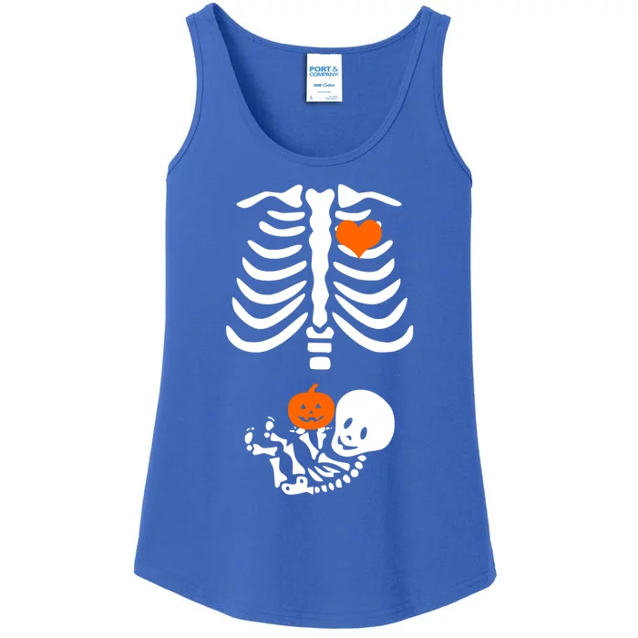 Halloween Skeleton Rib Cage Maternity Pregnant Pumpkin Gift Ladies Essential Tank