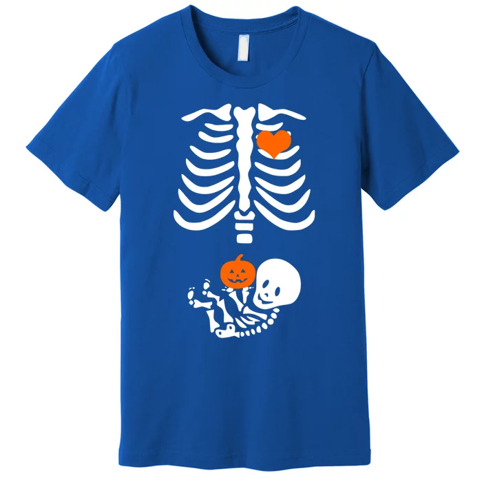 Halloween Skeleton Rib Cage Maternity Pregnant Pumpkin Gift Premium T-Shirt