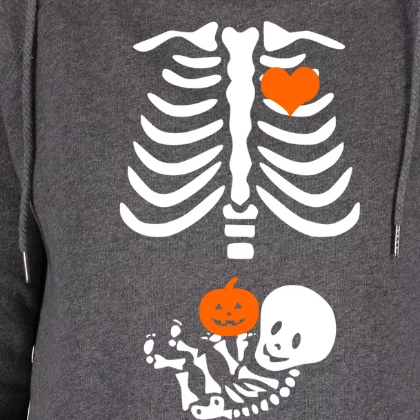 Halloween Skeleton Rib Cage Maternity Pregnant Pumpkin Gift Womens Funnel Neck Pullover Hood